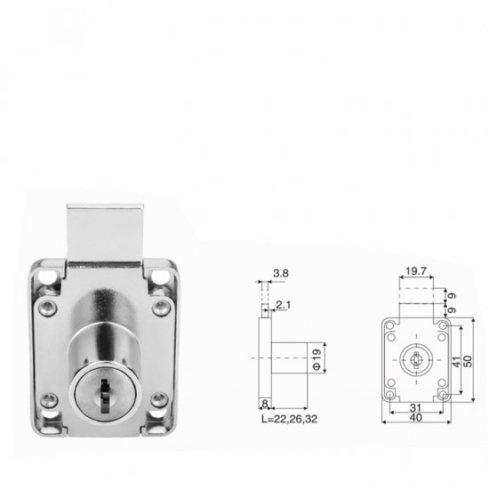 KRS 170256 Κλειδαριά Επίπλου 19x32mm Δυο Στροφών με Μακριά Γλώσσα