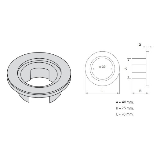 Meroni P1071 Ροζέτα Φαρδιά Πλαστική Μαύρη 70mm