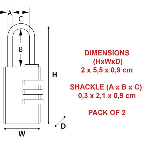 Masterlock 7620EURD Σετ 2 Λουκέτα Αποσκευών Συνδυασμού 3ων Ψηφίων 20mm