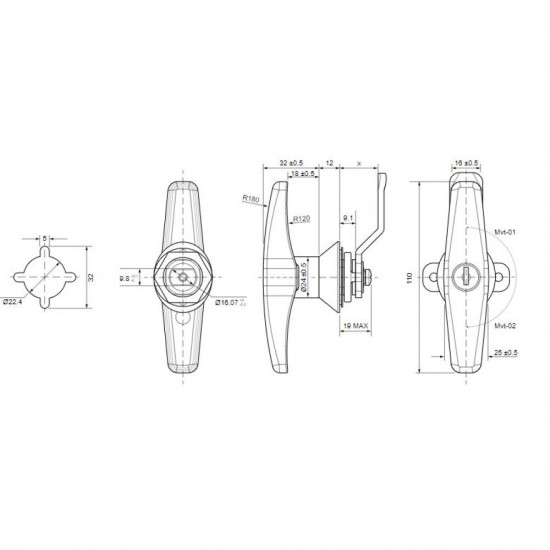 Eurolock Χειρολαβή 034.016.00001 σε Σχήμα Τ με Παξιμάδι 